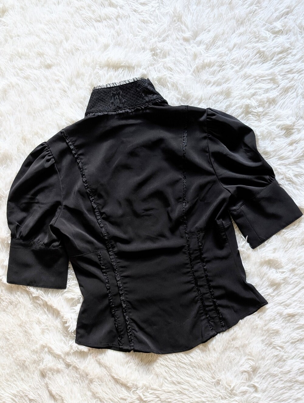 Y2K Lip Service Blacklist Gothic Lolita Puff Sleeve Princess High Neck Top - Picture 6 of 12